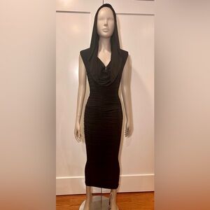 Naked Wardrobe Ruched Midi Dress With Hood / Cape Black XS
